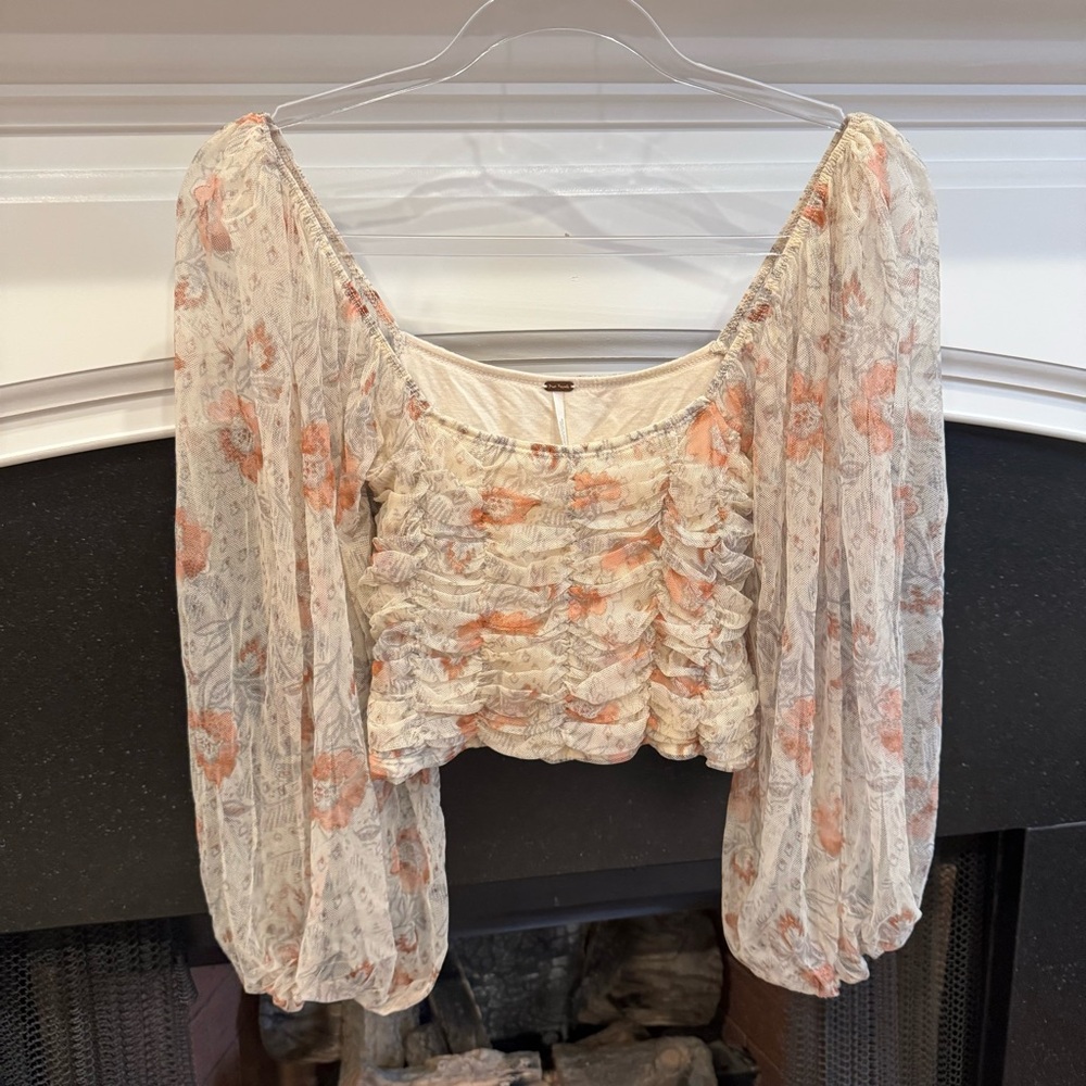 Free People Floral Print Women's Top Mesh Sleeves M